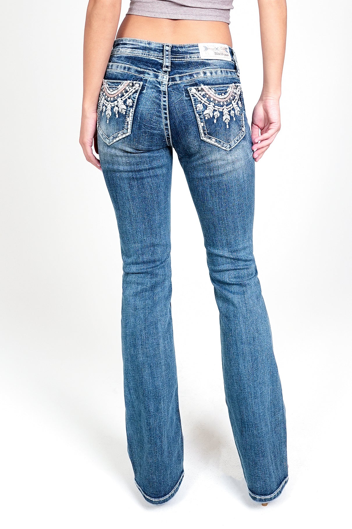 Necklace Mid Rise Bootcut Embellished Jeans