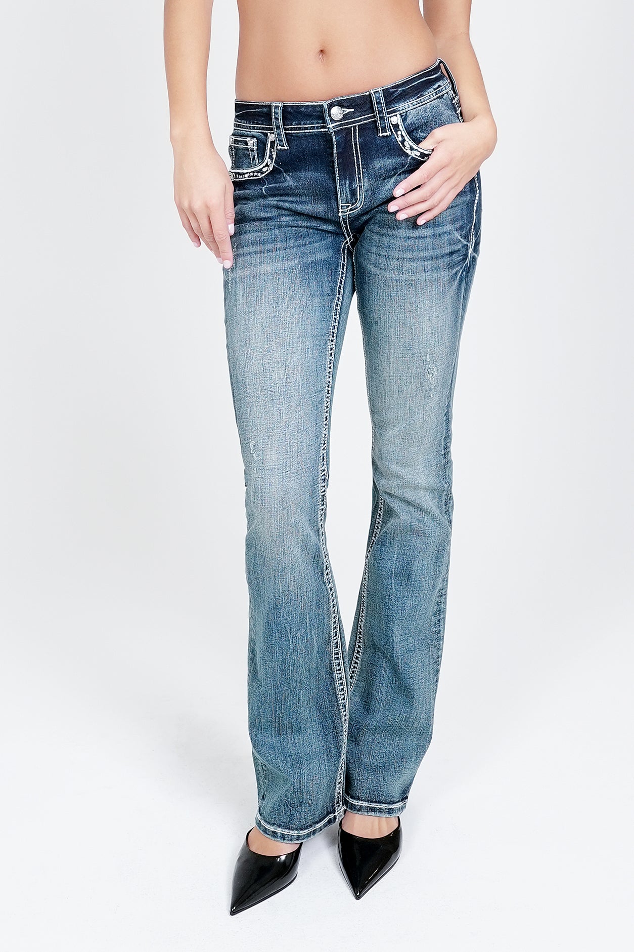 Western Wings Mid Rise Bootcut Embellished Jeans
