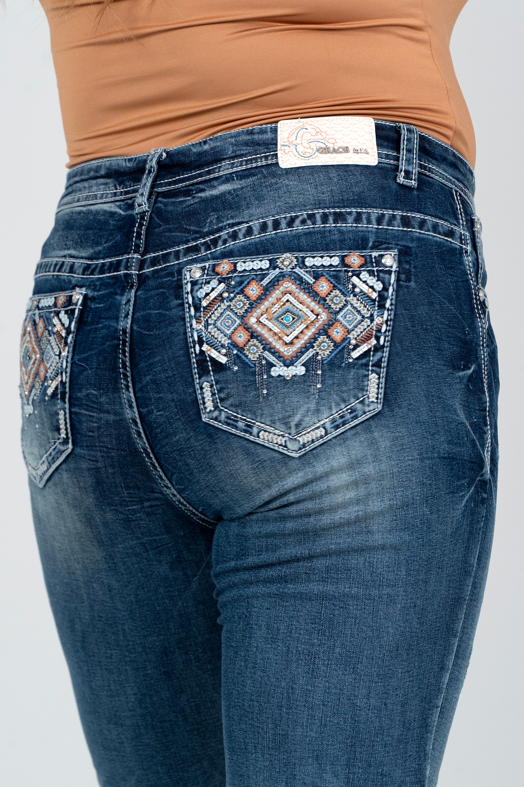 Aztec Colorful Embellished Women's Plus Size Bootcut Jeans