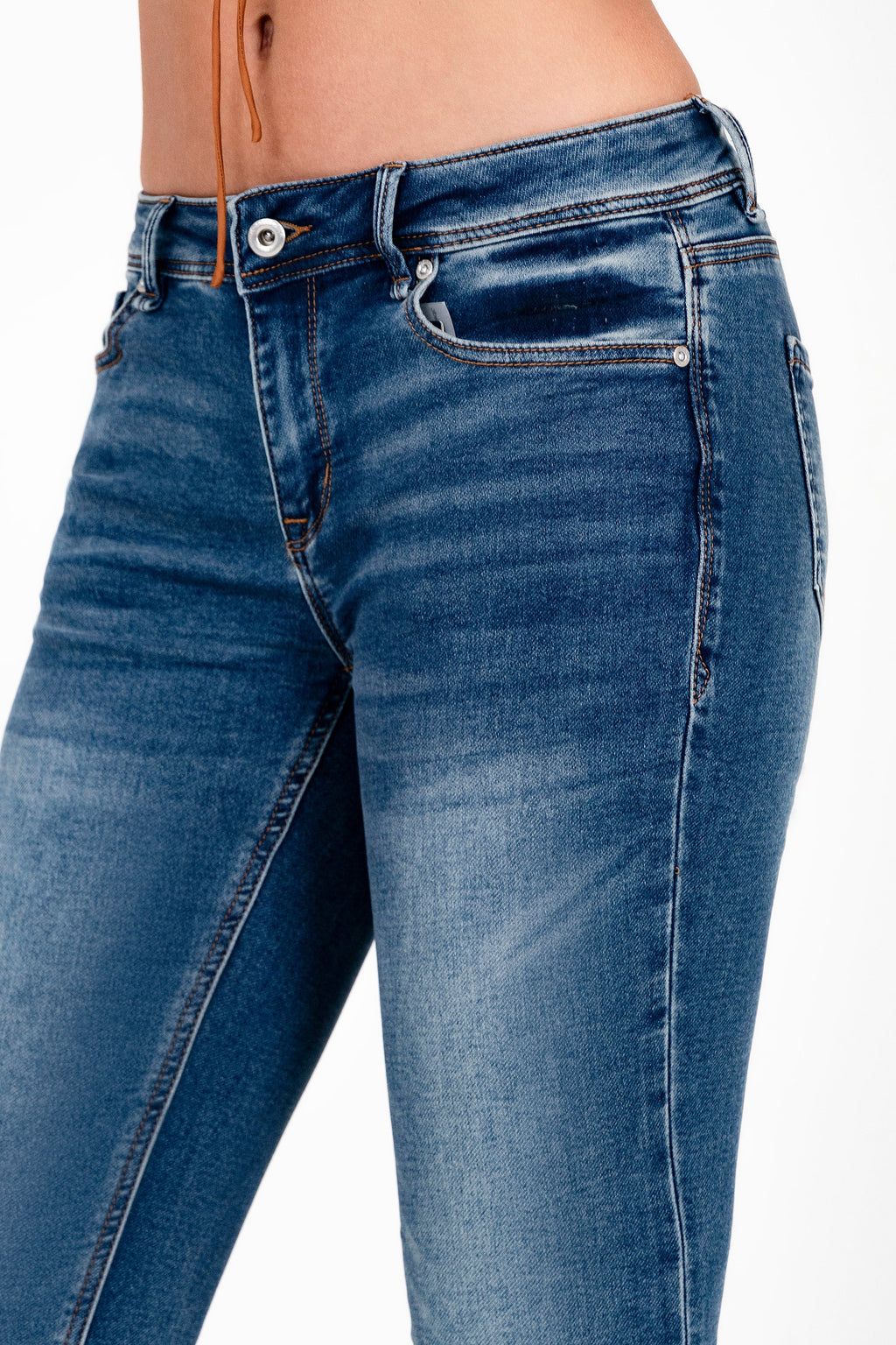 Medium Wash Soft Denim Mid Rise Flared Jeans Grace in LA