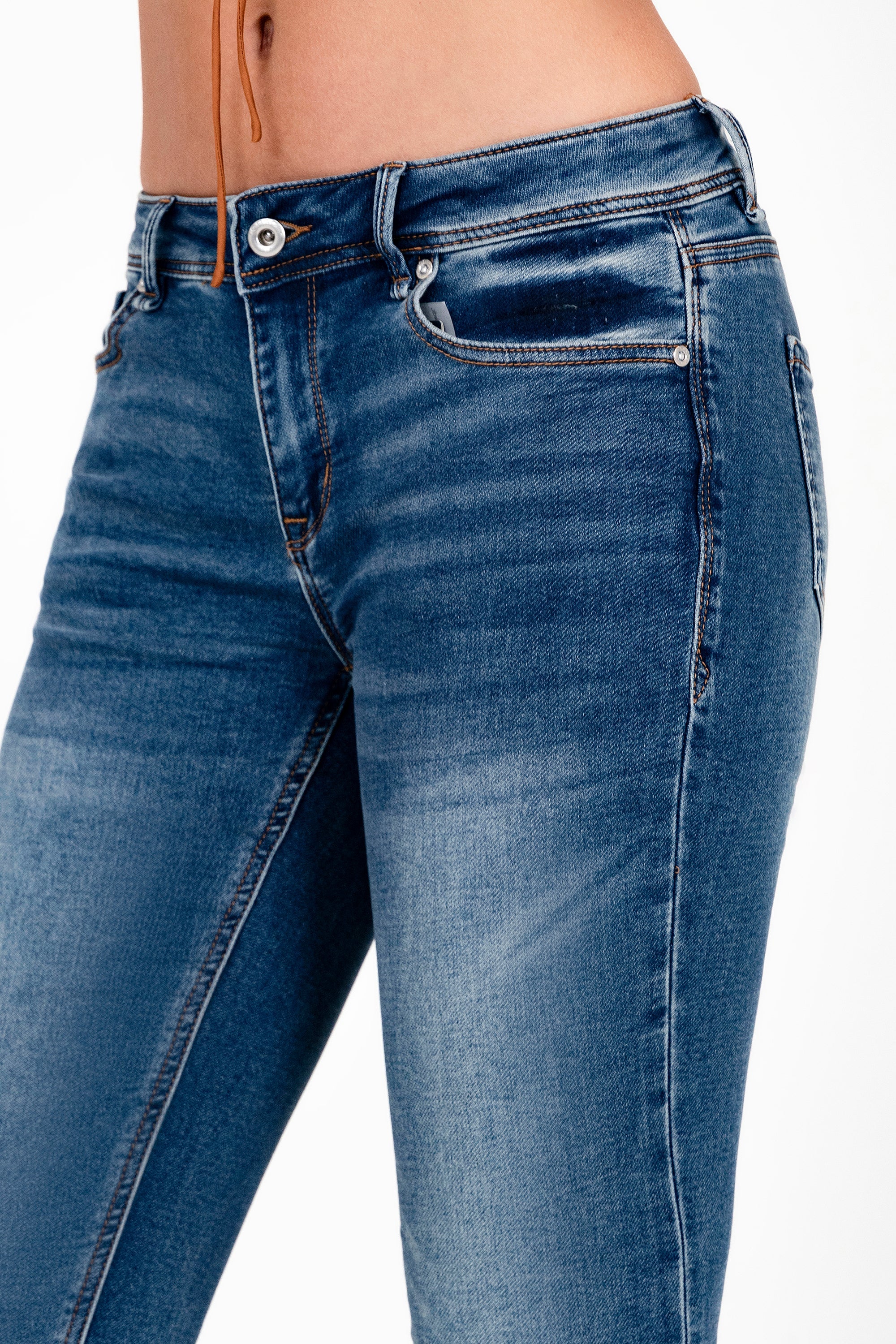 Medium Wash Soft Denim Mid Rise Flared Jeans Grace in LA