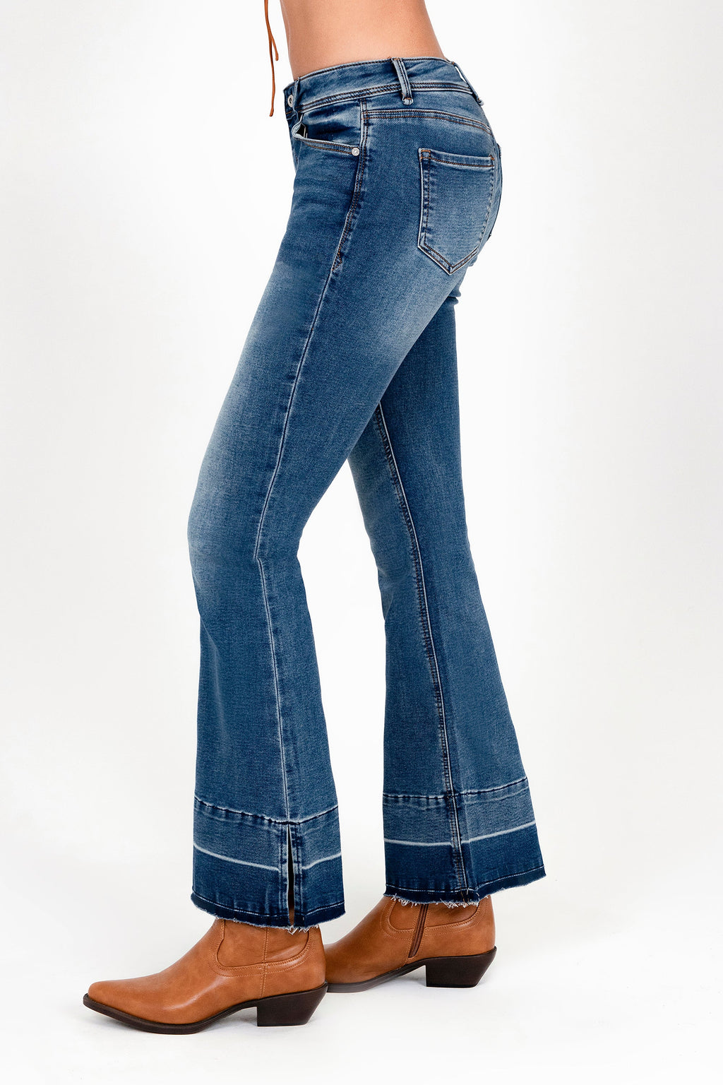 Medium Wash Soft Denim Mid Rise Flared Jeans Grace in LA