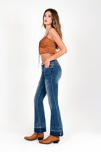 Medium Wash Soft Denim Mid Rise Flared Jeans Grace in LA