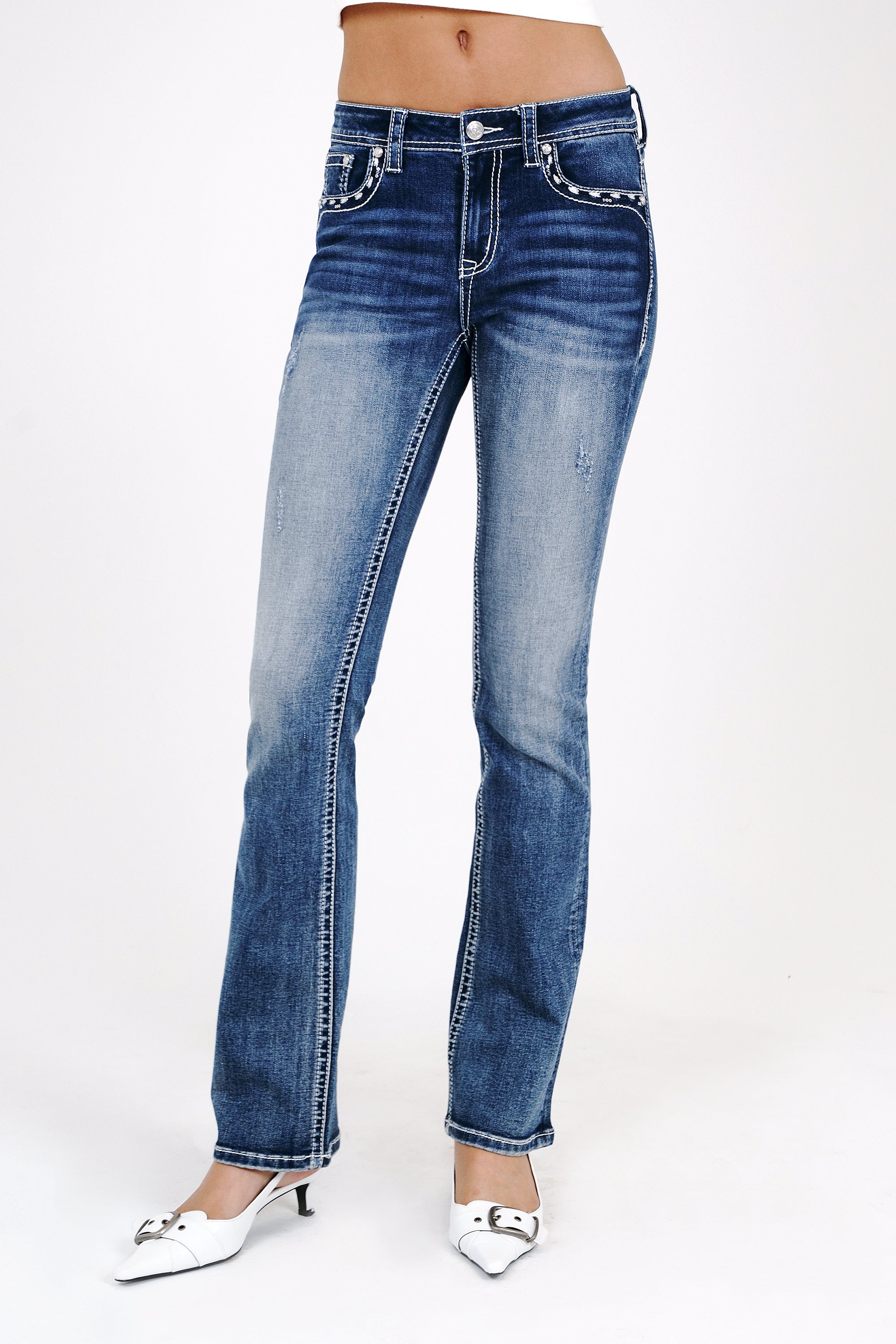 Butterfly Embroidery Mid Rise  Bootcut Jeans