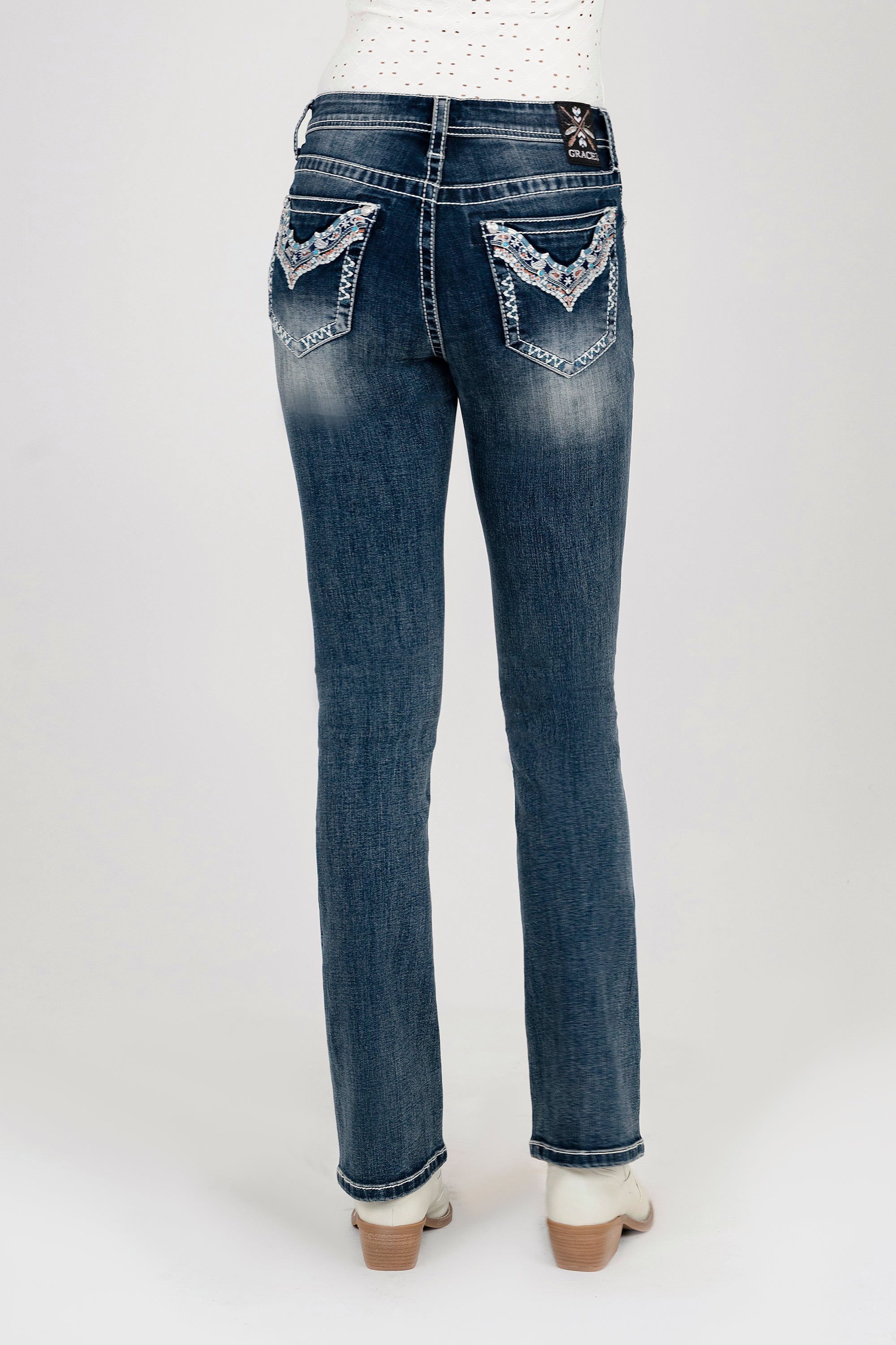 Necklace Embroidered Mid Rise  Bootcut Jeans