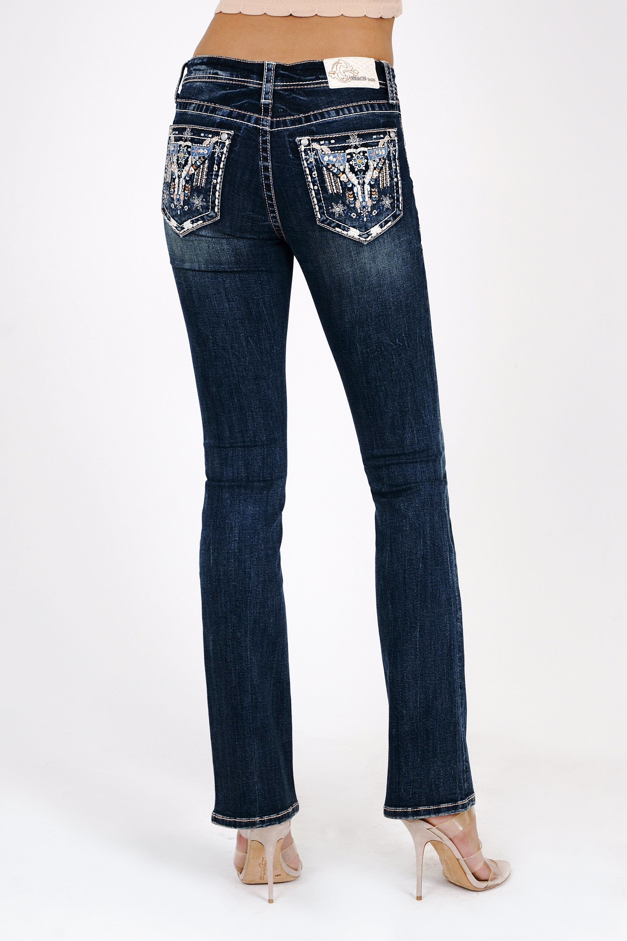 Aztec/Steer Head Embroidery Mid Rise  Bootcut Jeans