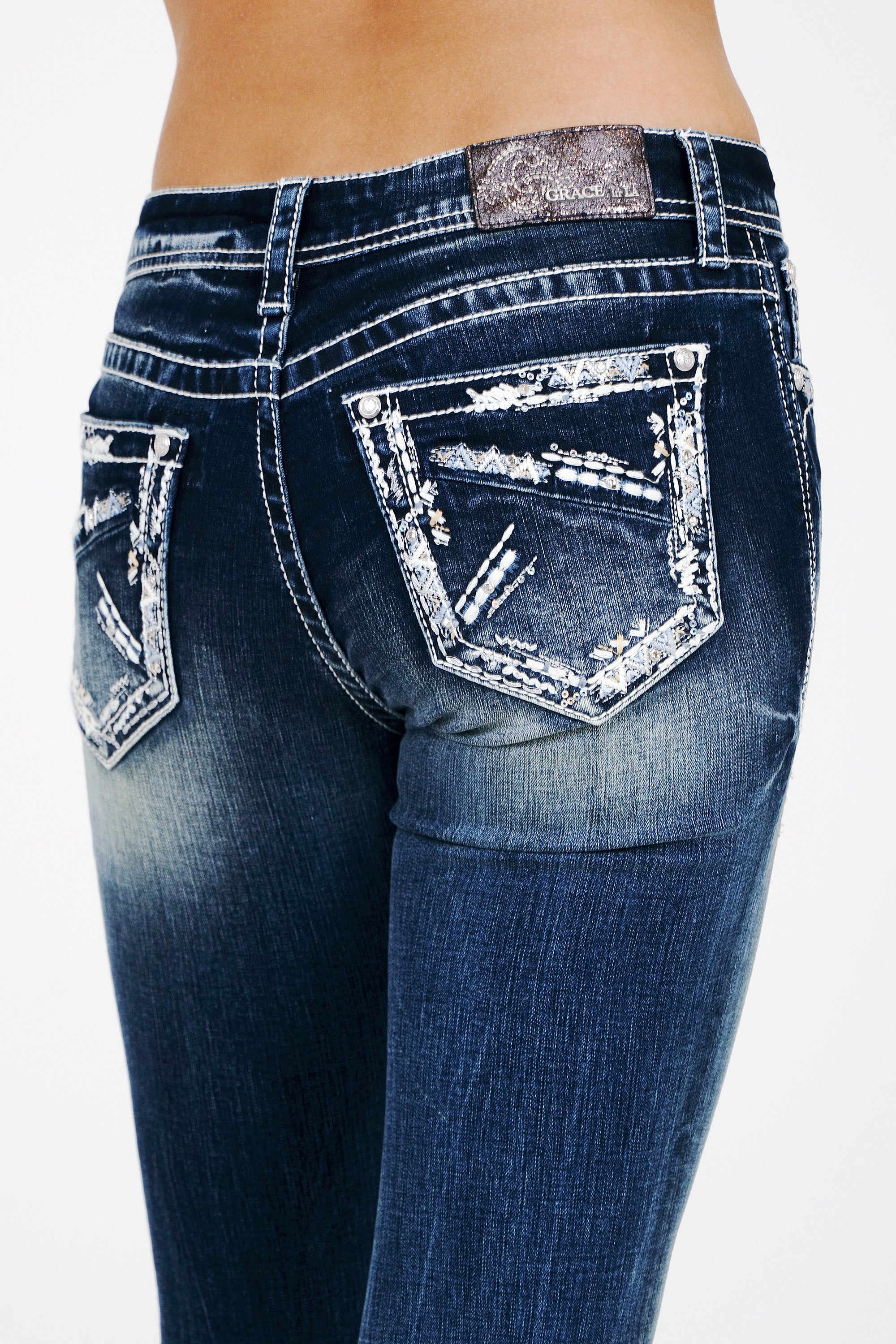 Heavy Stitches Embroidery Mid Rise  Bootcut Jeans