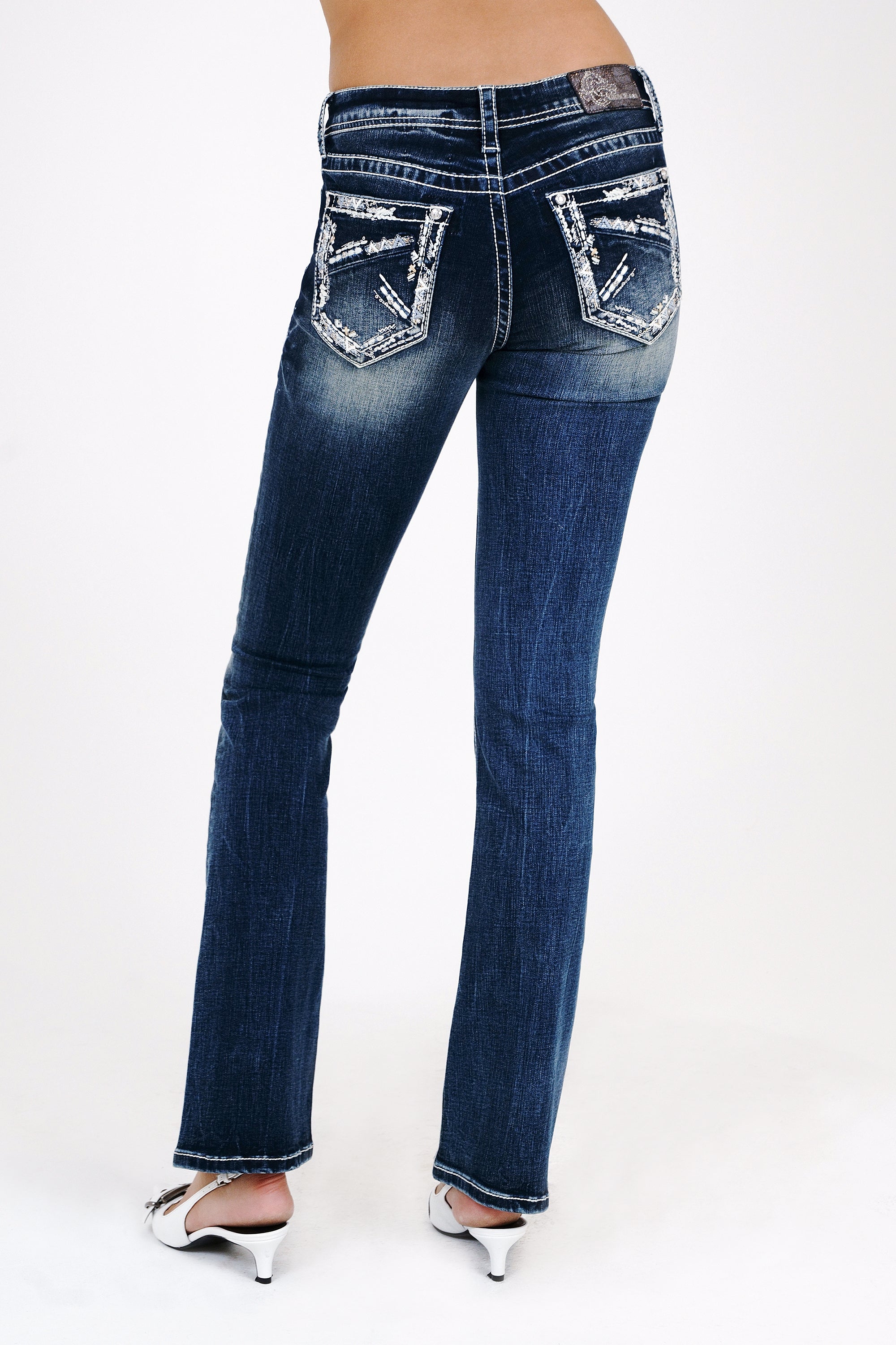 Heavy Stitches Embroidery Mid Rise  Bootcut Jeans