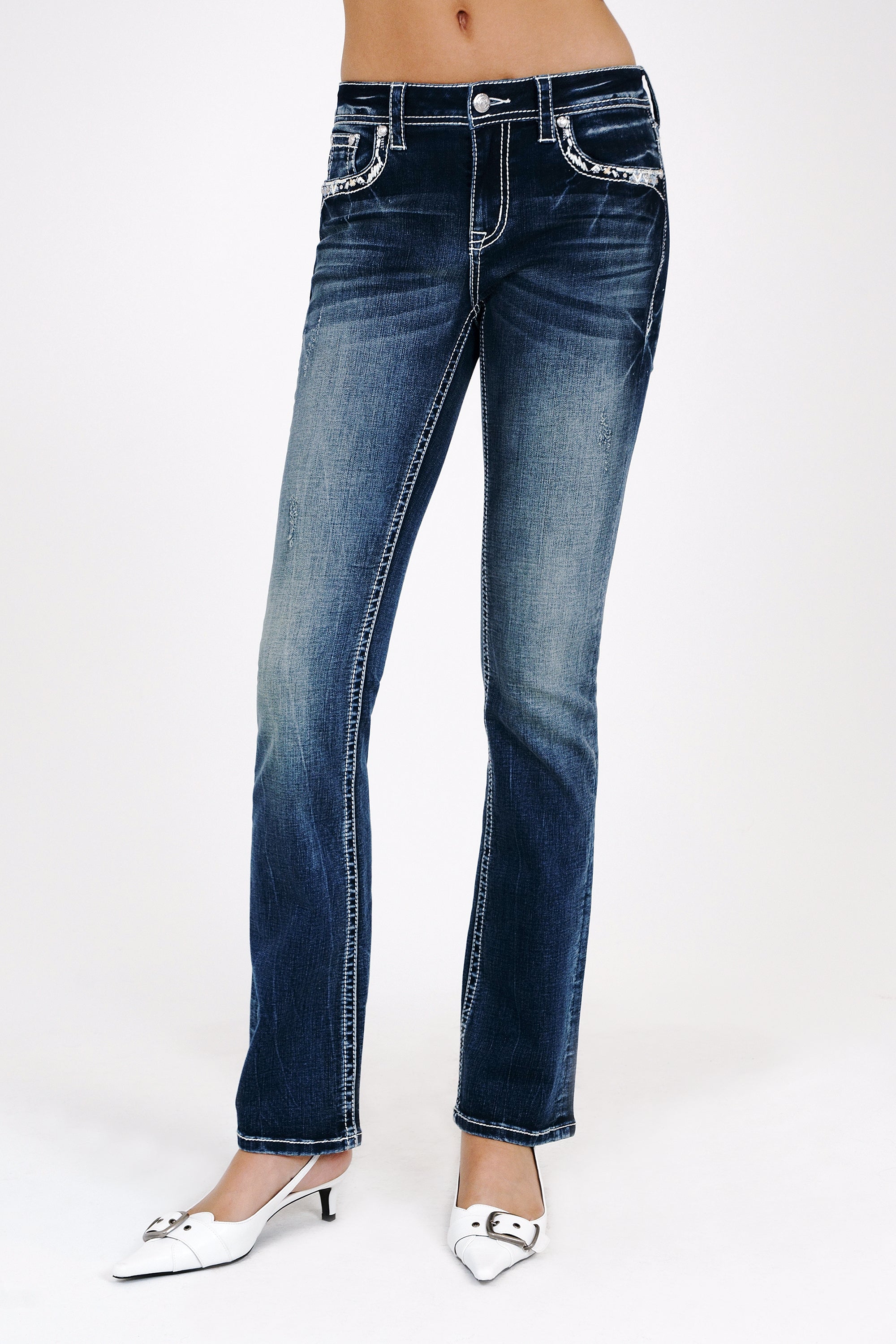 Heavy Stitches Embroidery Mid Rise  Bootcut Jeans