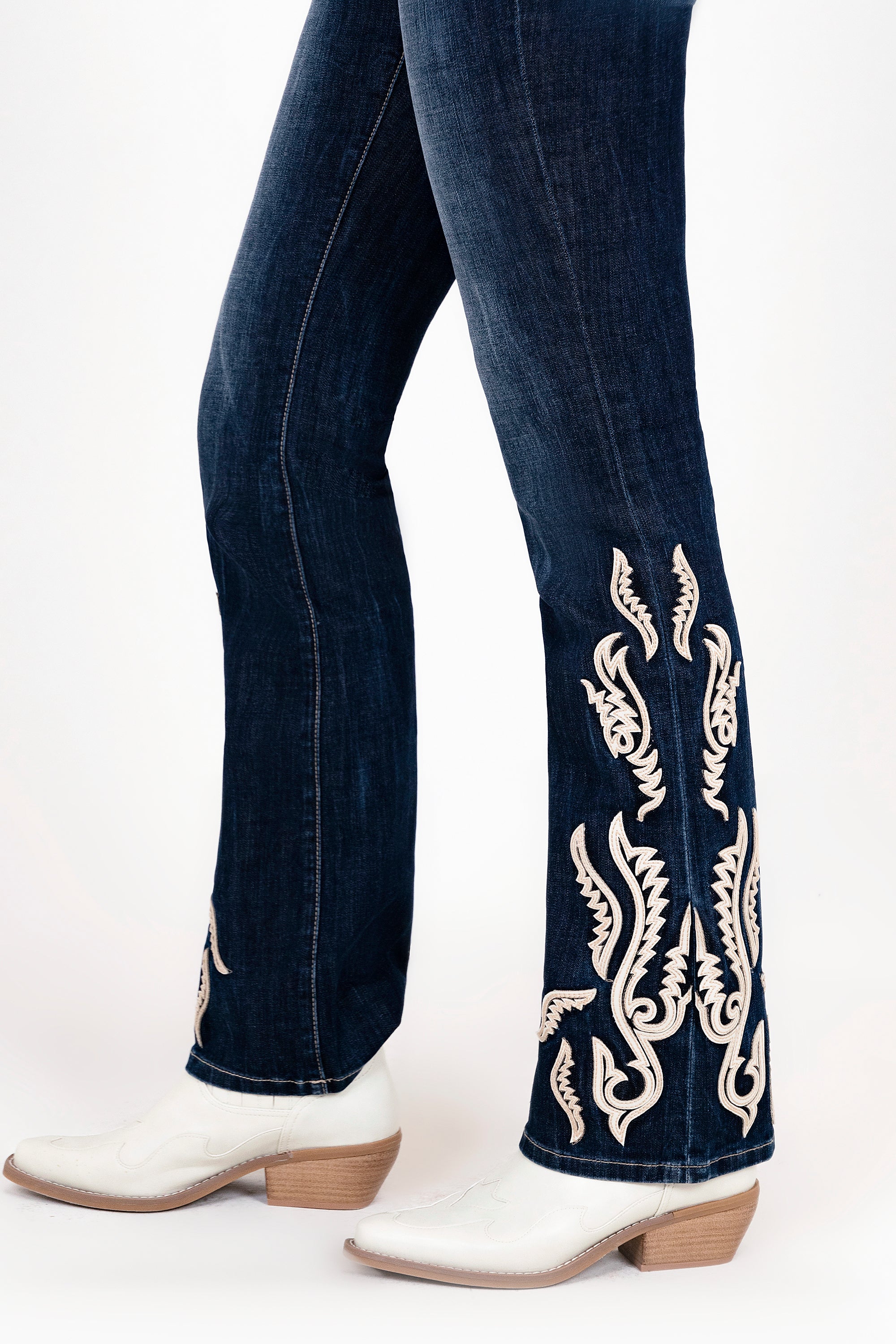 Western Embroidered Side Mid Rise  Bootcut Jeans