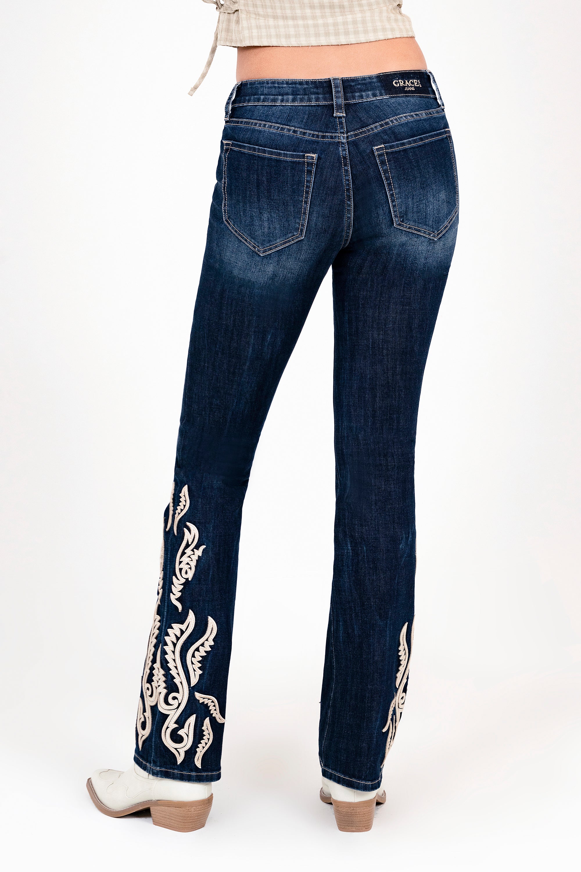 Western Embroidered Side Mid Rise  Bootcut Jeans