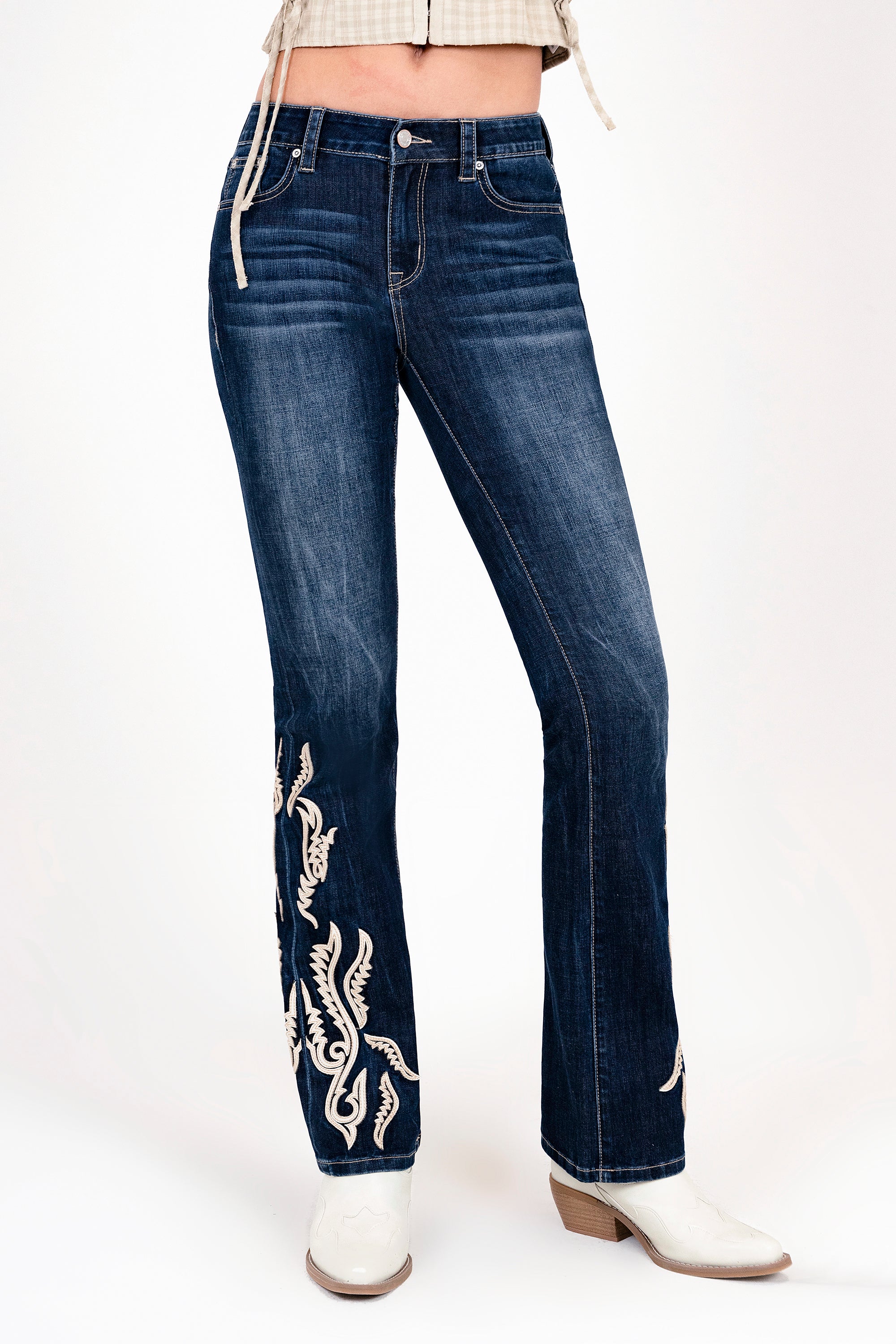 Western Embroidered Side Mid Rise  Bootcut Jeans