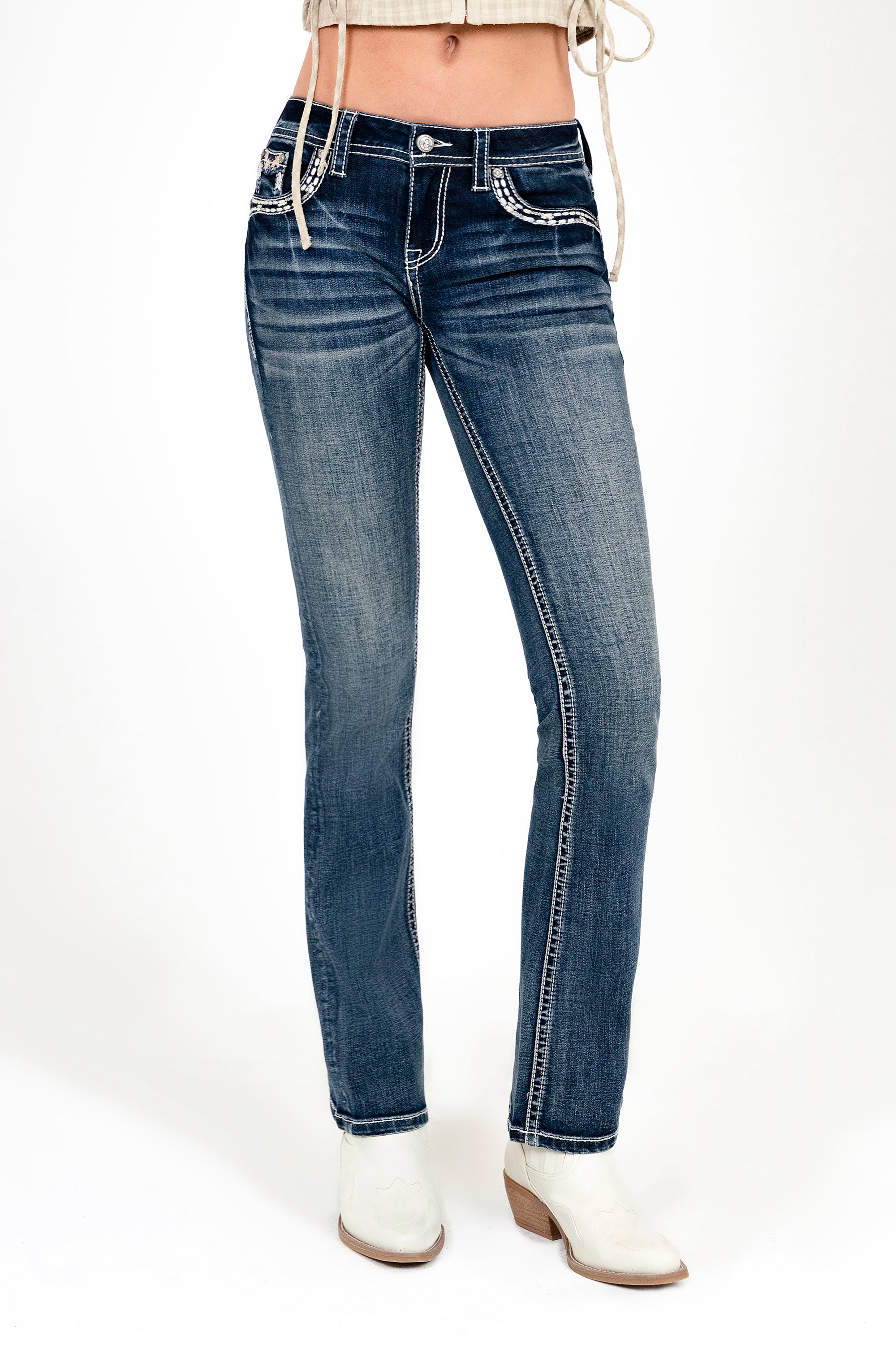 Butterfly/Horse Shoe Embroidery Mid Rise  Bootcut Jeans