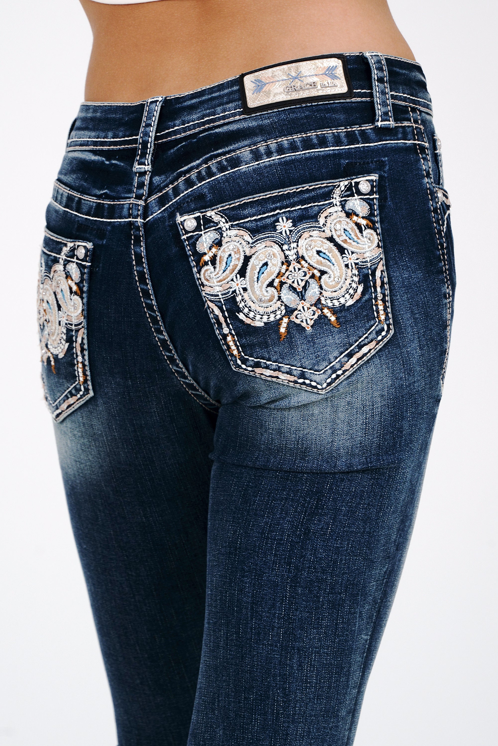 Western Embroidered Mid Rise  Bootcut Jeans