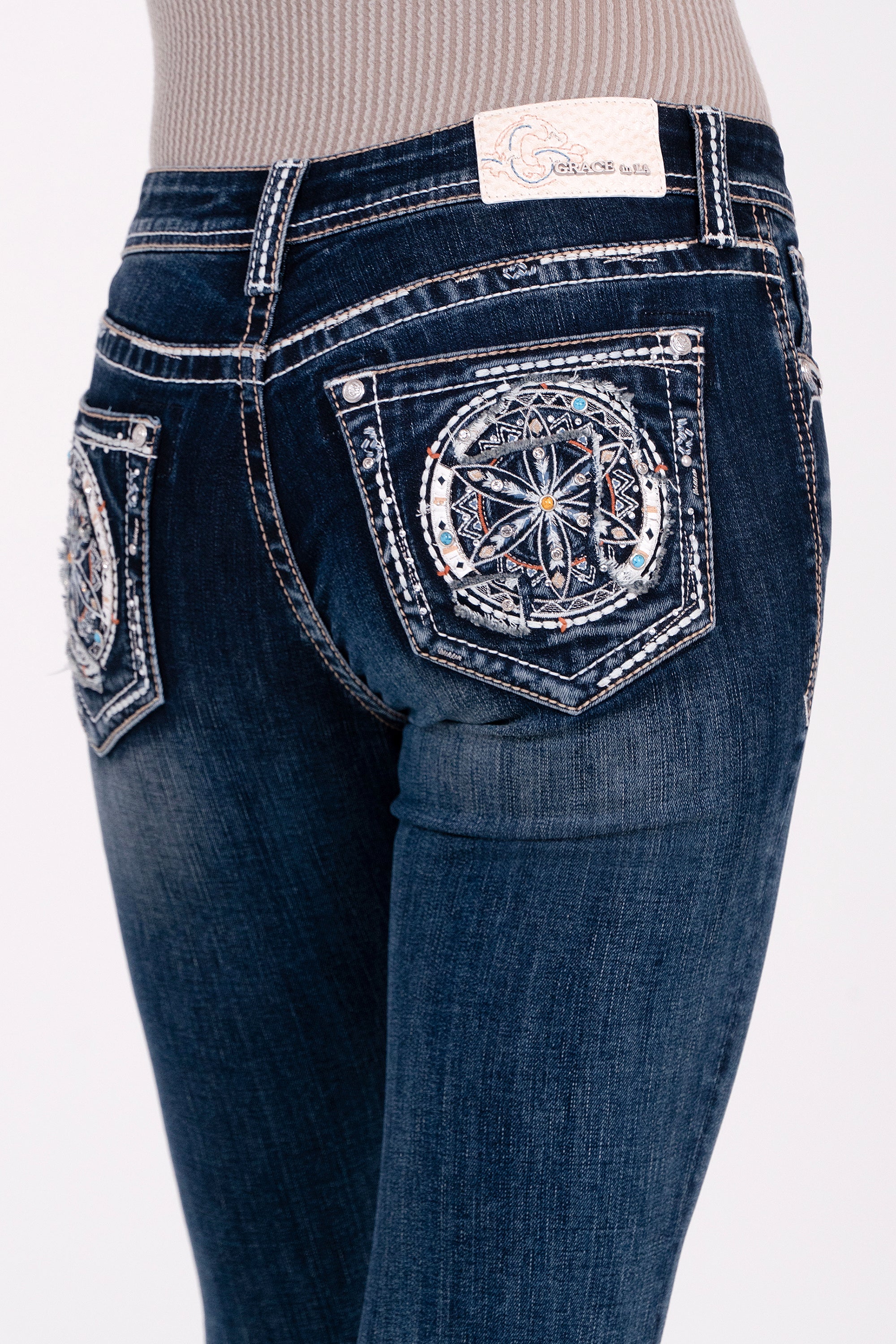 Dream Catcher Embellishment Mid Rise  Bootcut Jeans