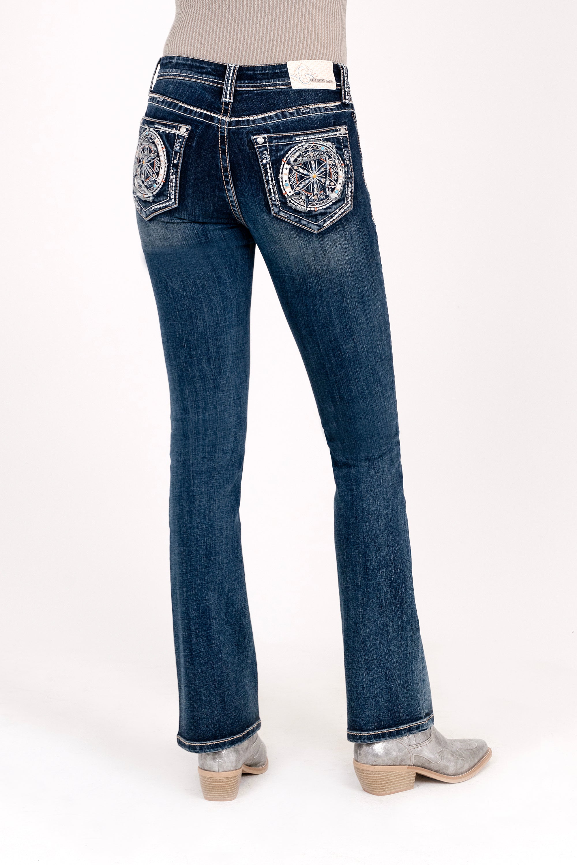 Dream Catcher Embellishment Mid Rise  Bootcut Jeans