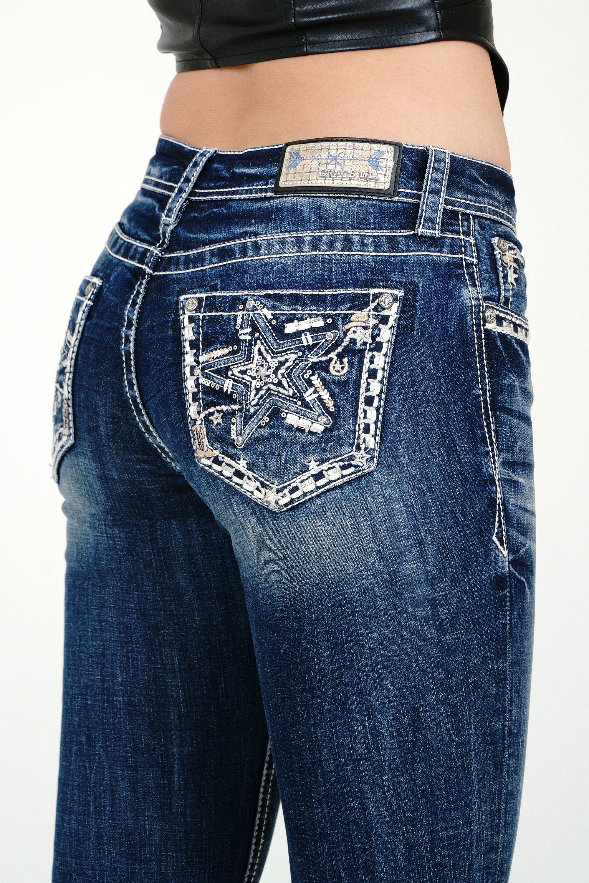 Big Star Embroidery Mid Rise  Bootcut Jeans