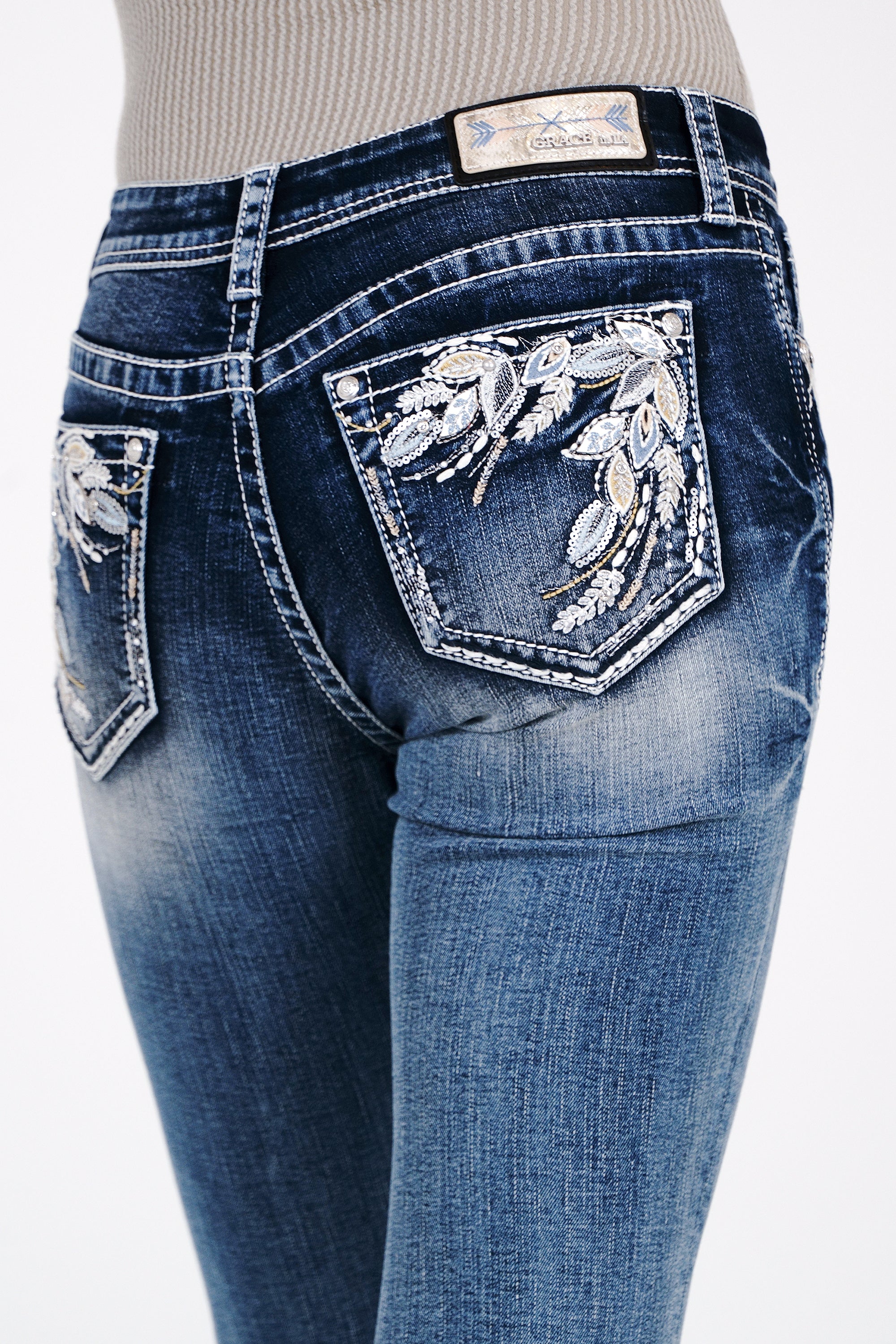 Western Modify Embroidery Mid Rise  Bootcut Jeans