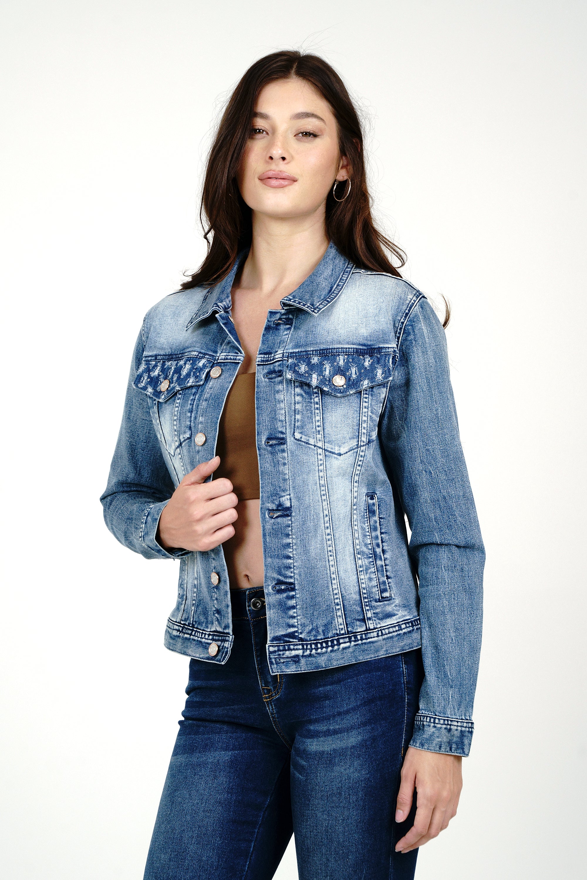 "Let's Go Cowgirls" Embroidered Denim Jacket (Light Blue)