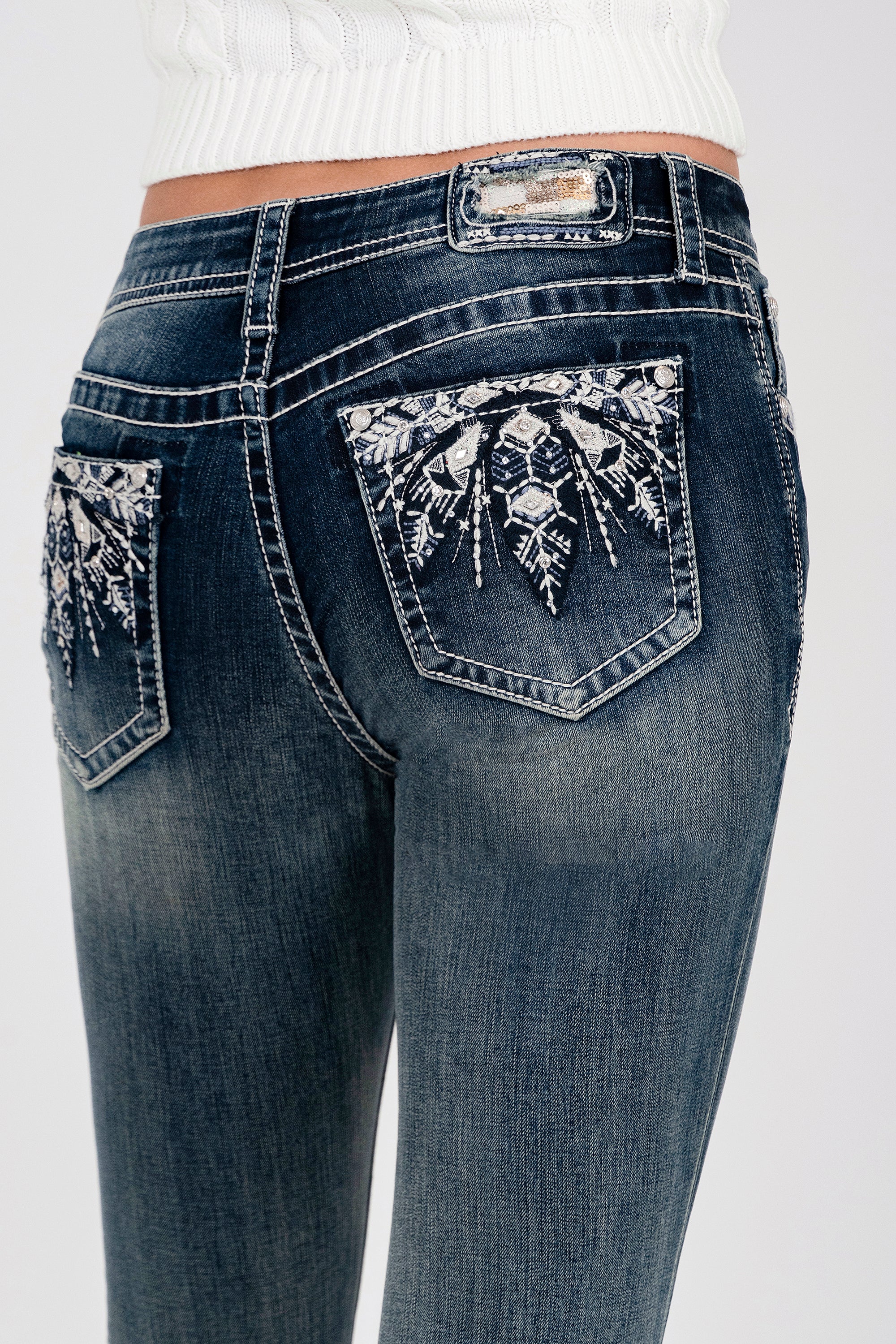 Western Embellishment Mid Rise Embellished Women's Bootcut Jeans