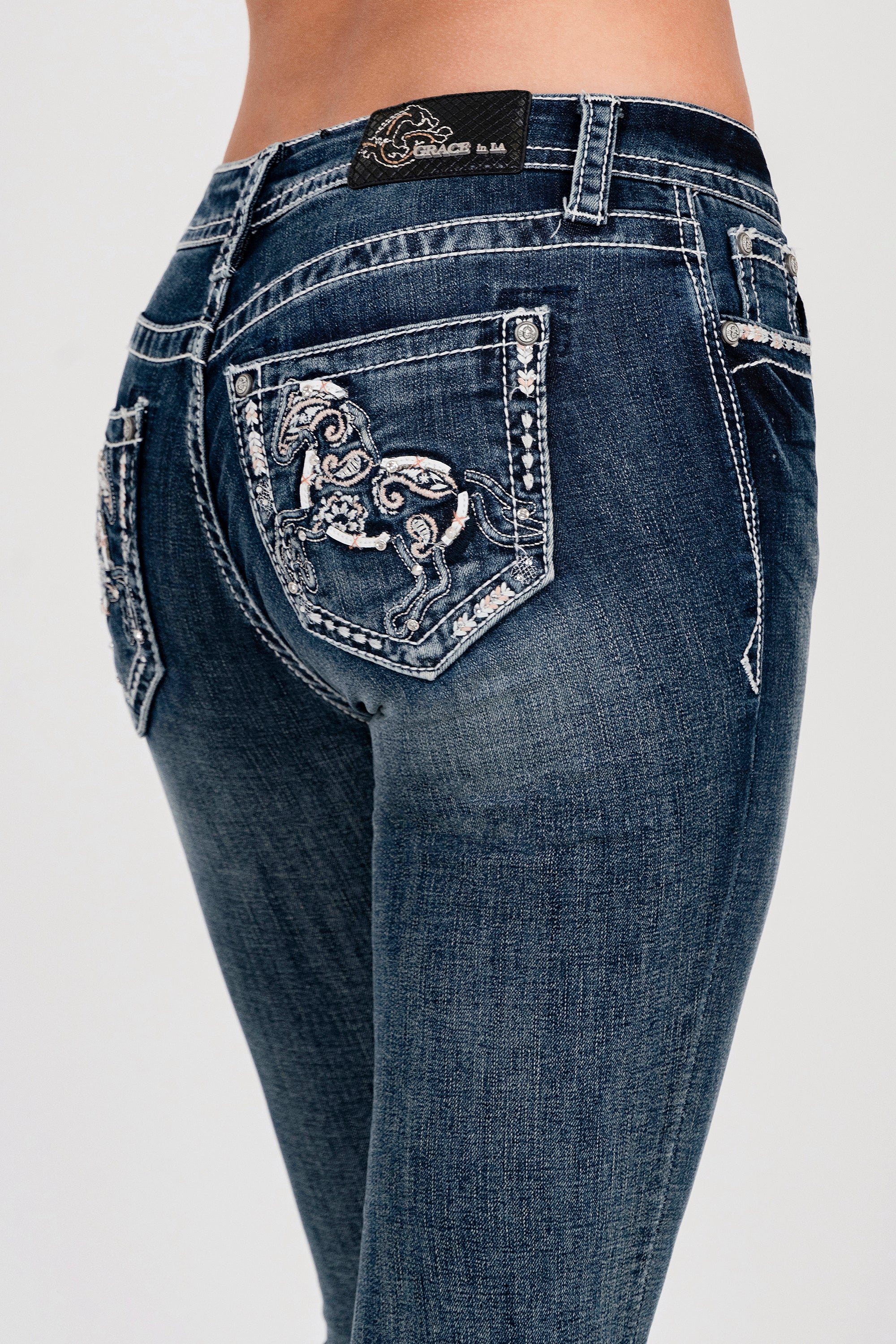 Horse Modify Embroidery Mid Rise  Bootcut Jeans