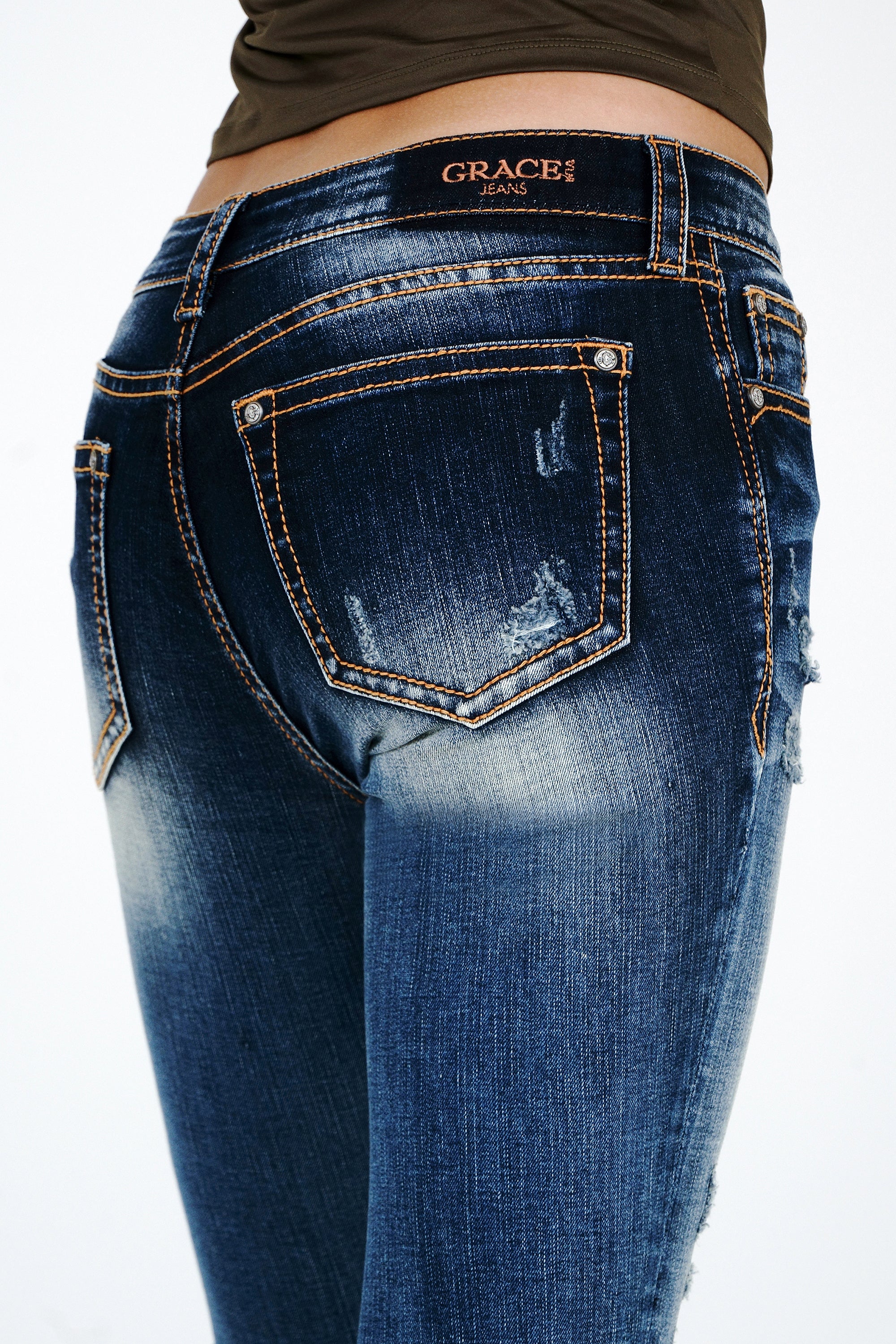 Distressed Basic Med Blue Mid Rise Skinny Jeans