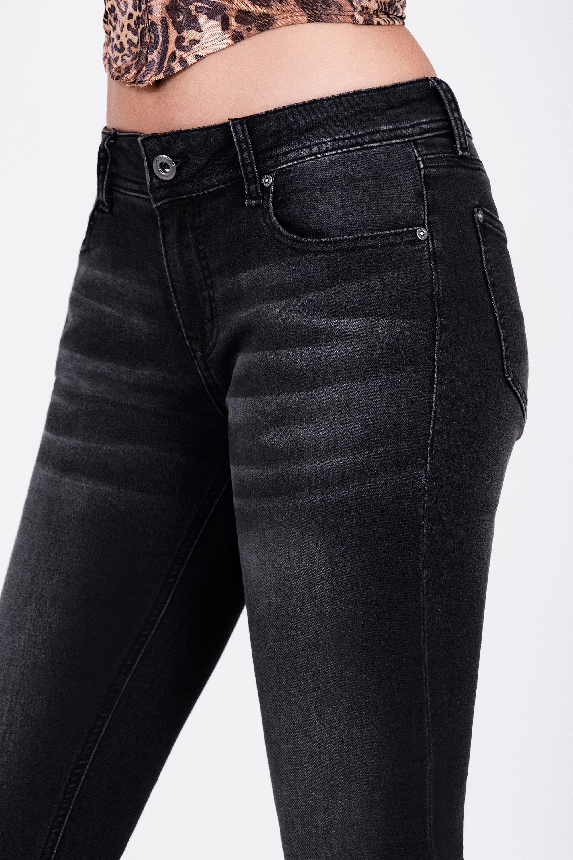 Basic Black Soft Denim Mid Rise Skinny Jeans Grace in LA