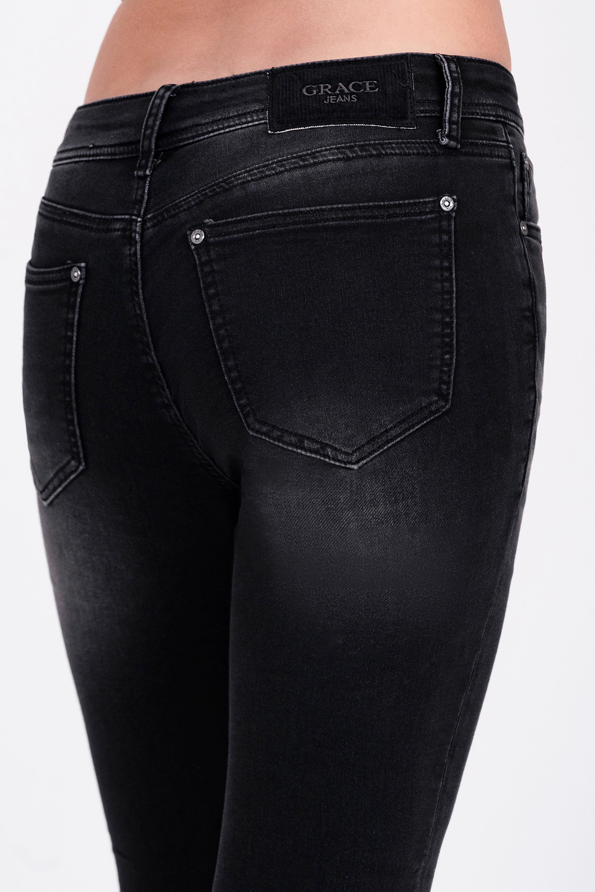 Basic Black Soft Denim Mid Rise Skinny Jeans Grace in LA