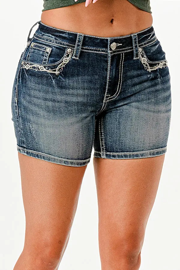 Dream Catcher Modify Mid Rise Denim Shorts Grace in LA - Denim