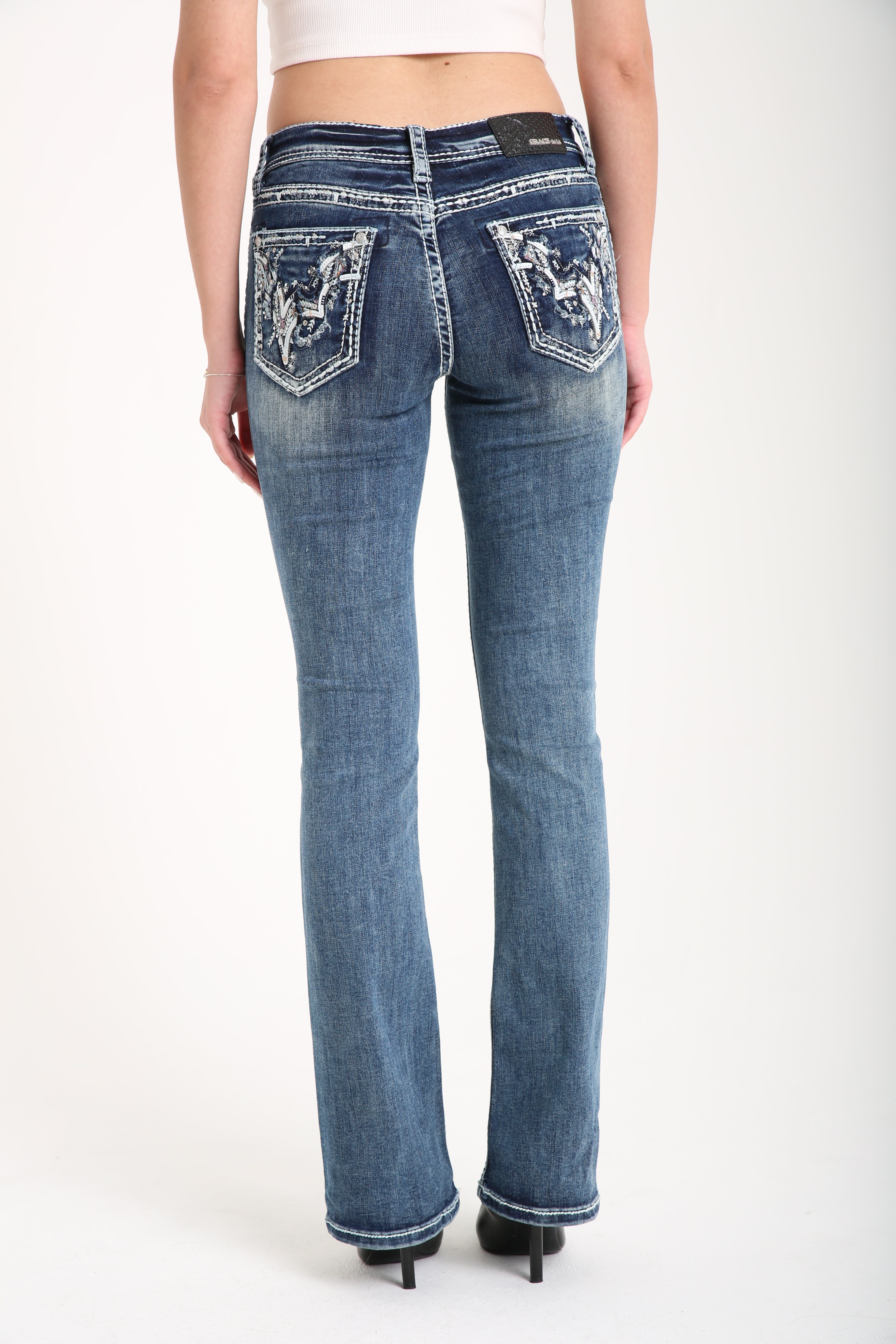 Whimsical Embellished Mid Rise Bootcut Jeans
