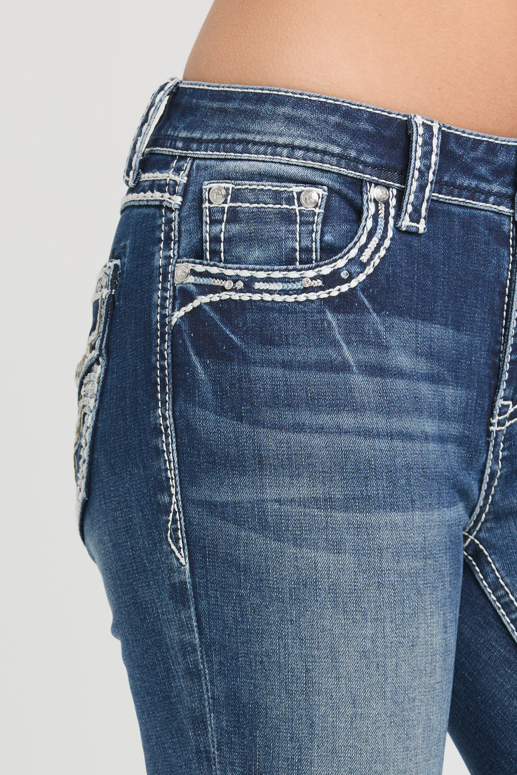 Heavy Stitches Faux Flap Bootcut Jeans