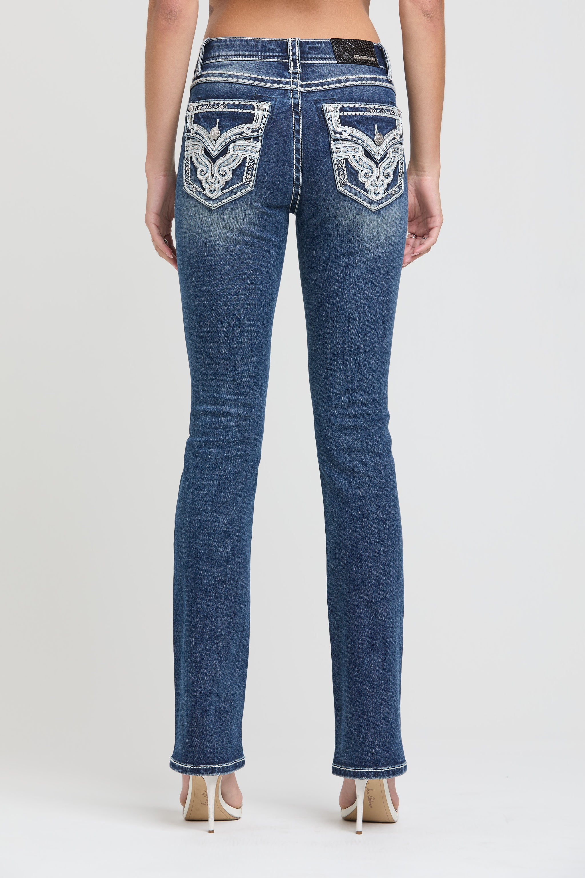 Heavy Stitches Faux Flap Mid Rise Bootcut Jeans