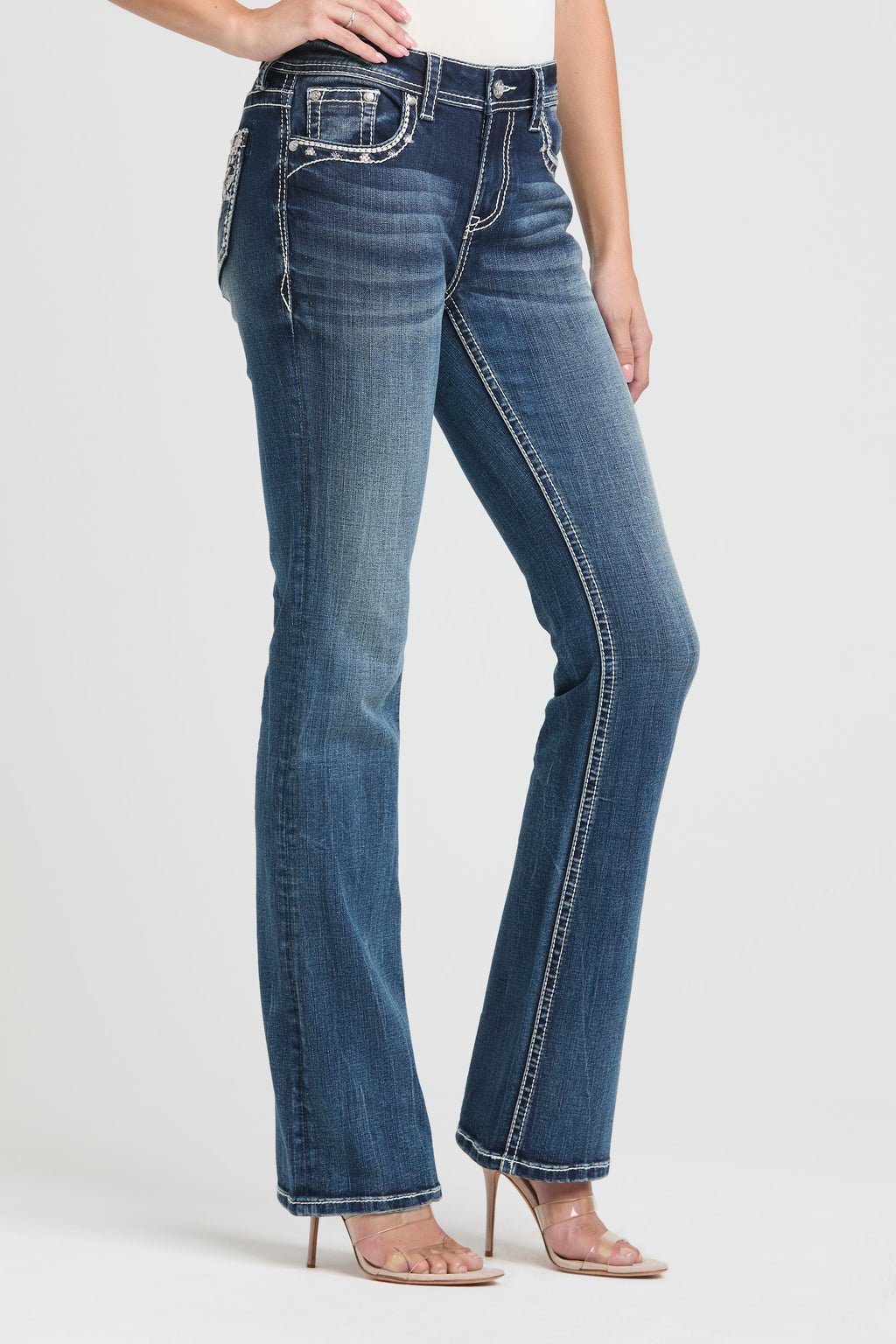 Aztec Embroidery Bootcut Jeans