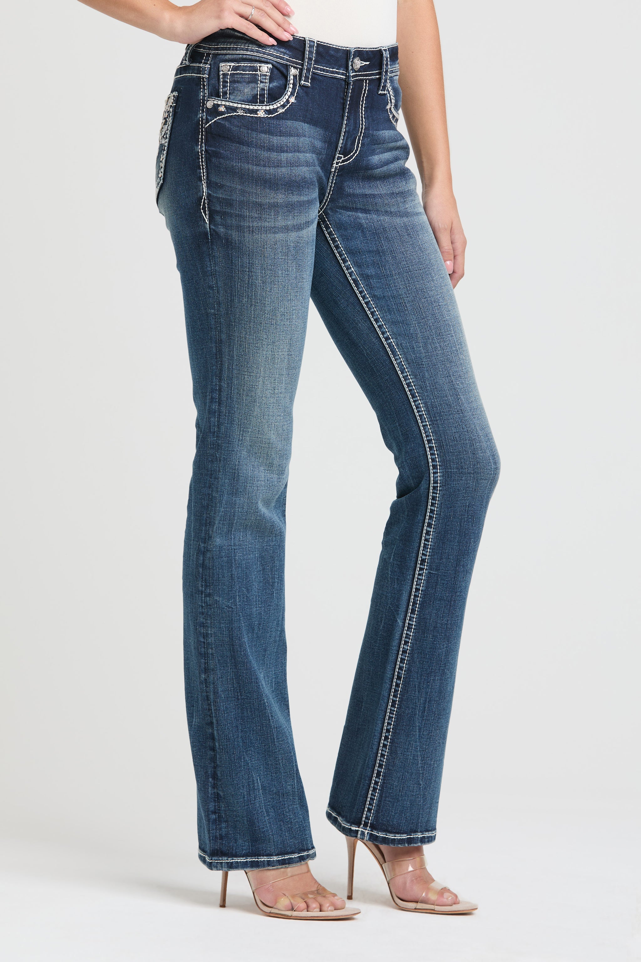 Aztec Embroidery Bootcut Jeans