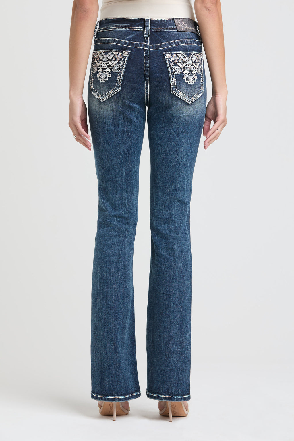 Aztec Embroidery Bootcut Jeans