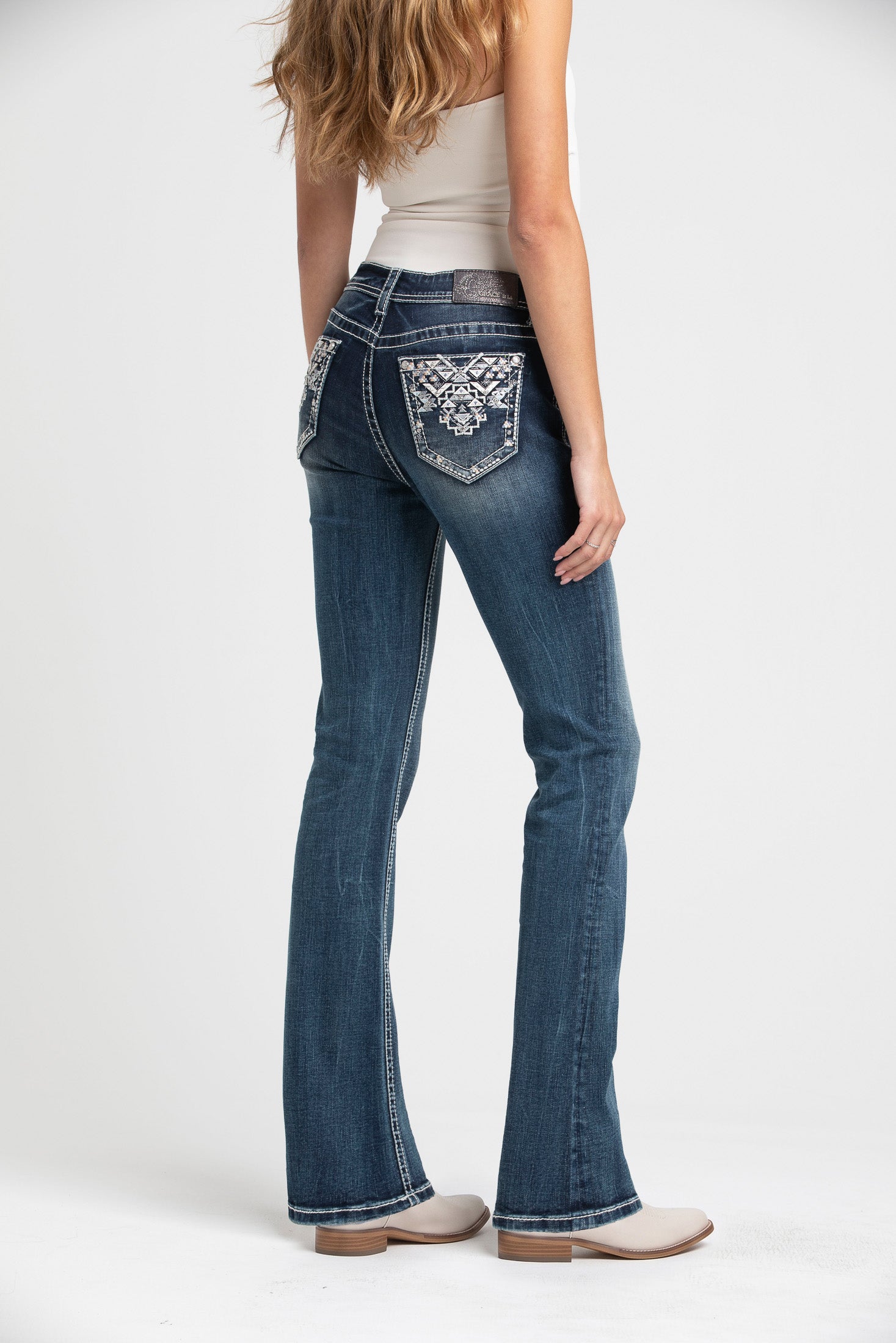 Aztec Leather & Rhinestone Bootcut Jeans for Women – Grace in LA