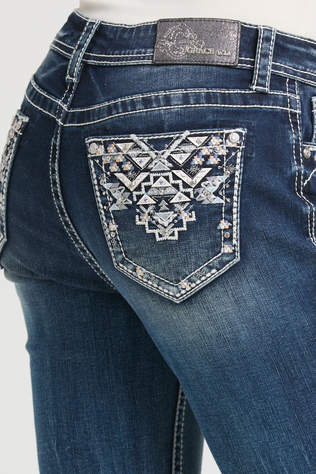 Aztec Embroidery Bootcut Jeans