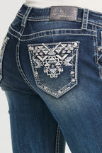 Aztec Embroidery Bootcut Jeans