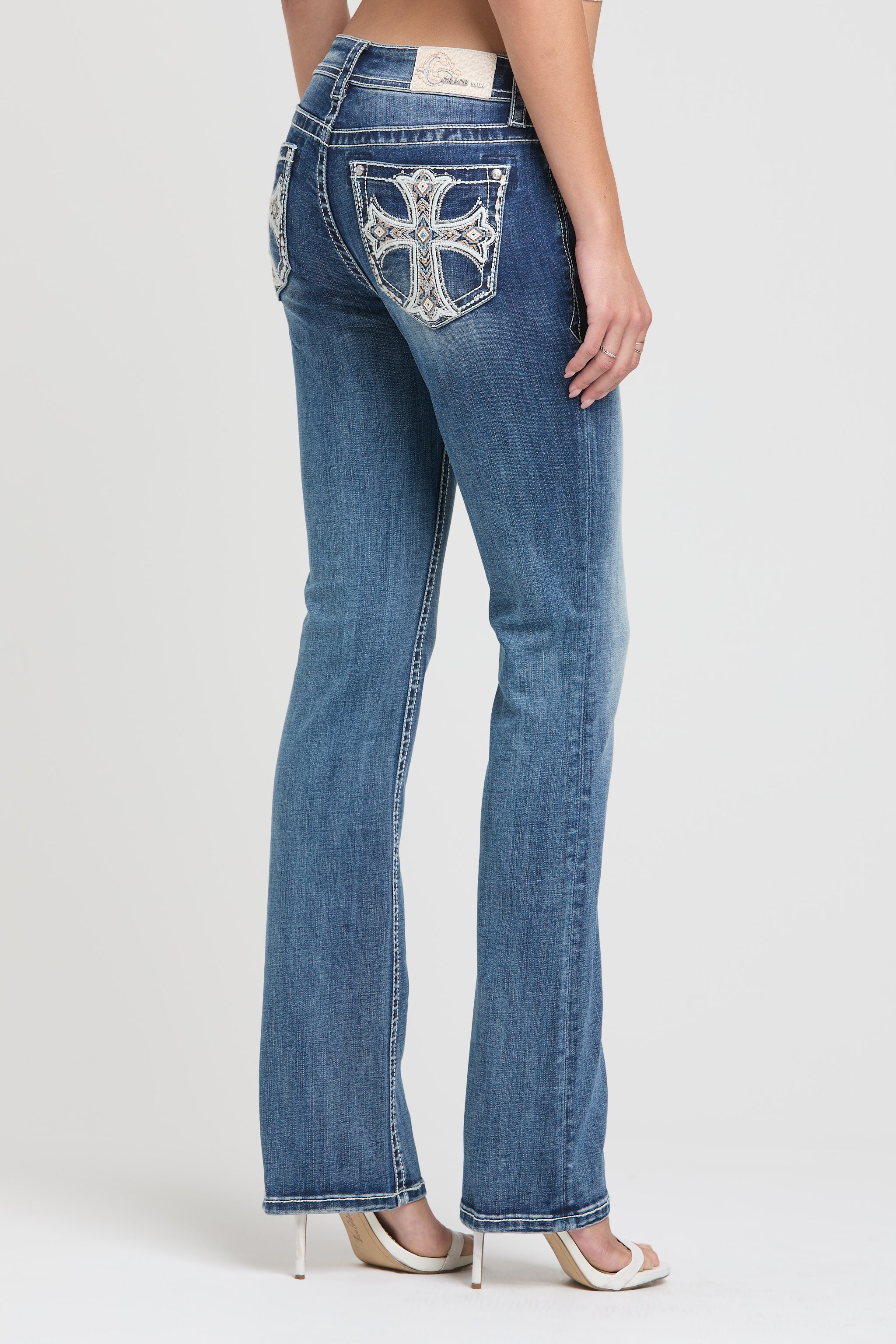 Cross Modify Mid Rise Bootcut Embroidered Jeans