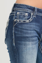 Steer Head Embroidery Mid Rise Bootcut Jeans