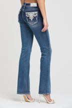 Steer Head Embroidery Mid Rise Bootcut Jeans