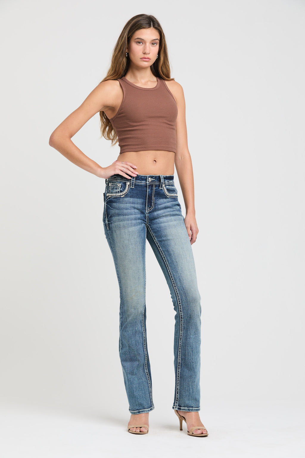 Cross Trim Detail  Bootcut Jeans