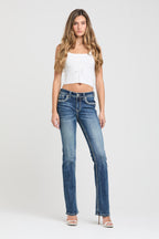 Feather  Embroidery Mid Rise Bootcut Jeans