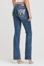 Feather  Embroidery Mid Rise Bootcut Jeans