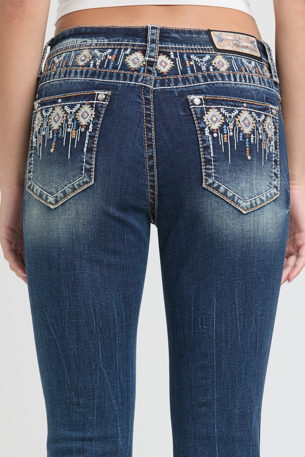 Aztec Colored Embroidery Yoke Bootcut Jeans