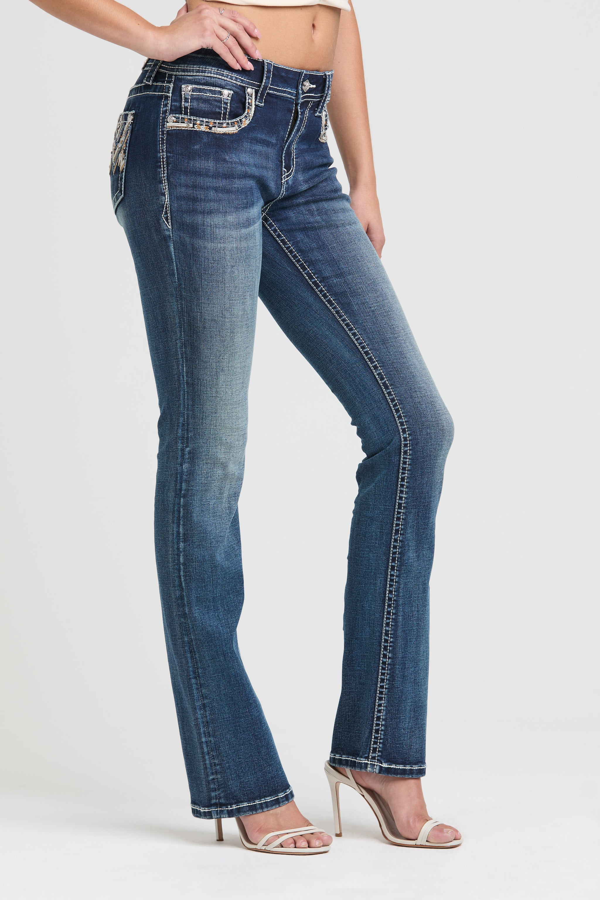 Aztec Embroidered Mid Rise Bootcut Jeans for Women – Grace in LA