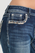 Aztec Embroidery Mid Rise Bootcut Jeans