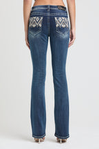Aztec Embroidery Mid Rise Bootcut Jeans