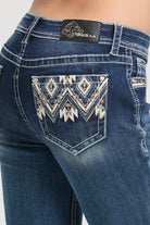 Aztec Embroidery Mid Rise Bootcut Jeans Grace in LA - Denim