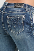 Dream Catcher 3D Mid Rise Bootcut Embroidered Jeans Grace in LA